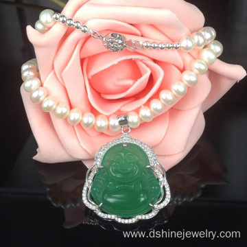 925 Sterling Silver Jade Pendant Real Pearl Necklace Jewelry